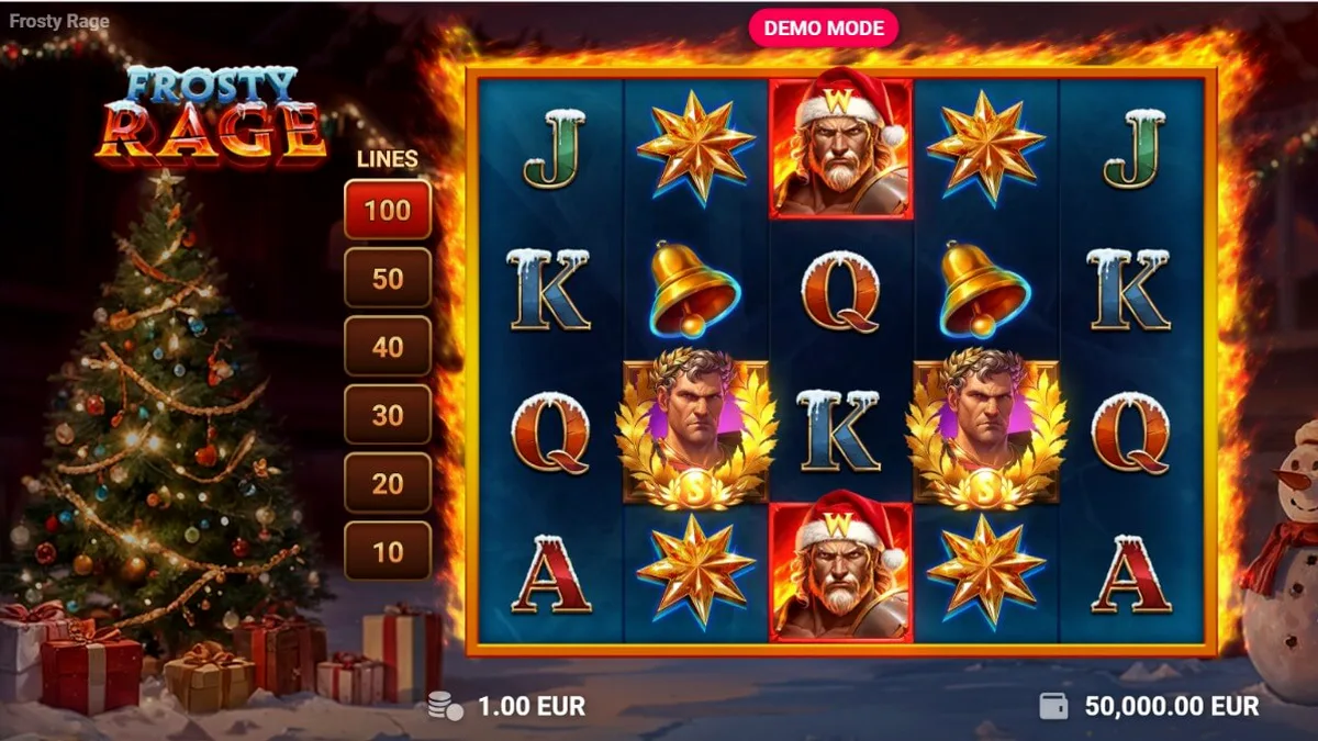 Tampilan visual slot Frosty Rage dengan tema gladiator Natal